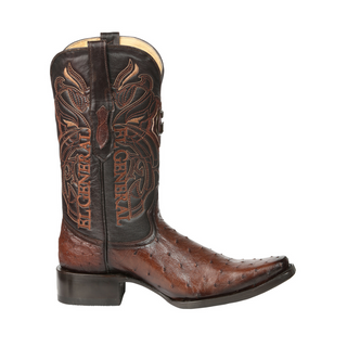 El General Men's Exotic Ostrich Leather Cowboy Boots - Brown