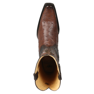 El General Men's Exotic Ostrich Leather Cowboy Boots - Brown