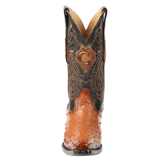El General Men's Exotic Ostrich Leather Cowboy Boots - Cognac