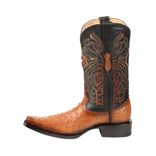 El General Men's Exotic Ostrich Leather Cowboy Boots - Cognac