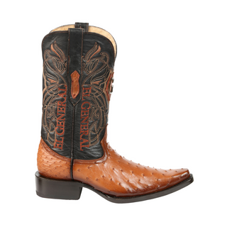 El General Men's Exotic Ostrich Leather Cowboy Boots - Cognac