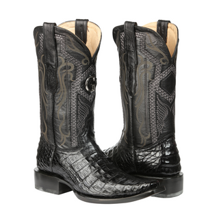 Black crocodile-patterned cowboy boots o