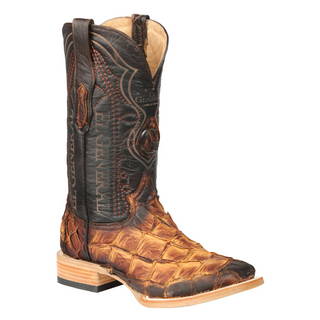 El General Men's Exotic Monster Fish Rodeo Cowboy Boots - Cognac