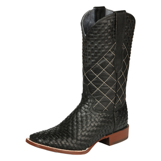Black woven patterned cowboy boot