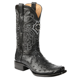 El General Men's Exotic Ostrich Leather Cowboy Boots - Black