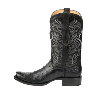 El General Men's Exotic Ostrich Leather Cowboy Boots - Black