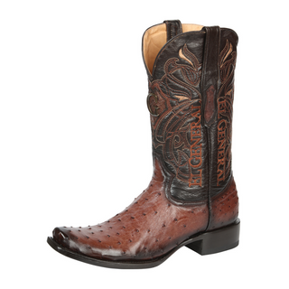 El General Men's Exotic Ostrich Leather Cowboy Boots - Brown