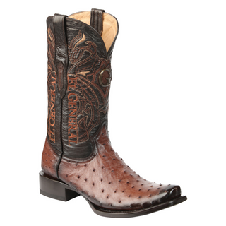 El General Men's Exotic Ostrich Leather Cowboy Boots - Brown