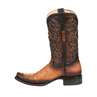 El General Men's Exotic Ostrich Leather Cowboy Boots - Cognac