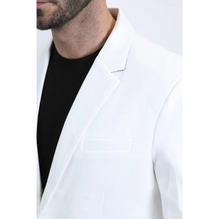 Platini Men's Double Button Faux Suede Blazer - White
