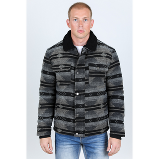 Men's Ethnic Aztec Quilted W/ Faux Fur Lined Jacket - Black