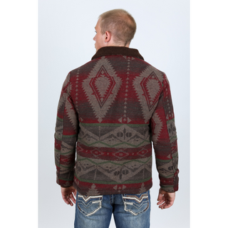 Men's Ethnic Aztec Quilted W/ Faux Fur Lined Jacket - Burgundy