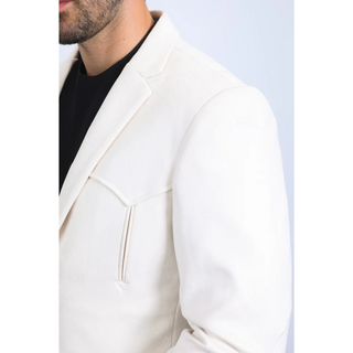 Platini Men's Double Button Faux Suede Blazer - Off White