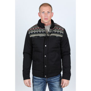 Men's Ethnic Aztec Quilted W/ Faux Fur Lined Twill Jacket - Black