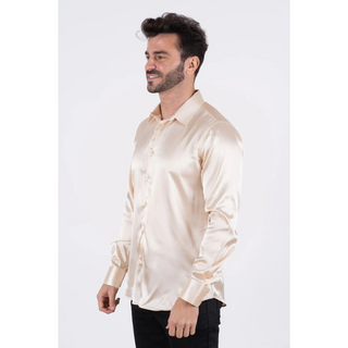 Platini Men's Satin Cream Dress Shirt