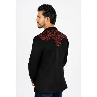 Platini Men's Black/Burgundy Embroidered Suede Blazer