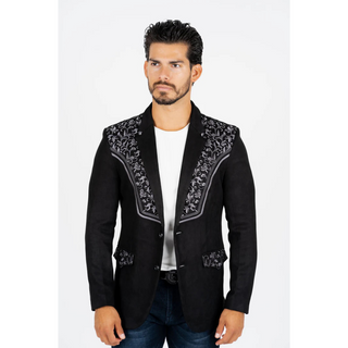 Platini Men's Black Embroidered Suede Blazer