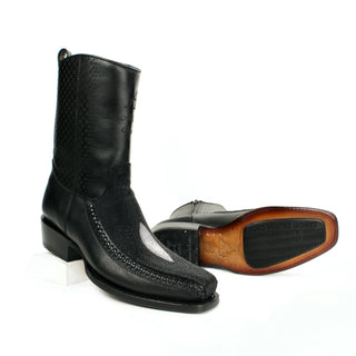 Pair of Black stingray and leather square toe cowboy boot for men by Los Altos