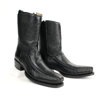 Handcrafted men's full-grain deer leather cowboy boot with semi square western design