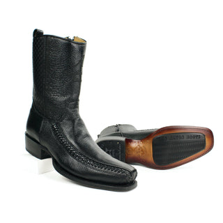 Handcrafted men's full-grain deer leather cowboy boot with semi square western design