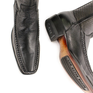 Handcrafted men's full-grain deer leather cowboy boot with semi square western design