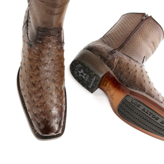 Los Altos Faded Brown Ostrich 7X Semi Square Toe Boots