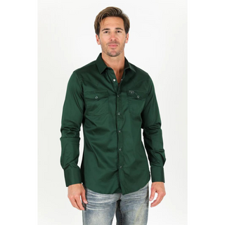 Platini Men's Modern Fit Solid Green Dress Shirt
