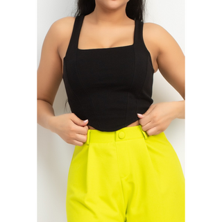 Square Neck Corset Top - Black