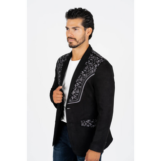 Platini Men's Black Embroidered Suede Blazer