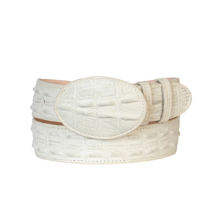 Bone color textured belt with a large oval buckle