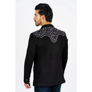 Platini Men's Black Embroidered Suede Blazer