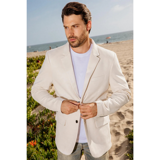Platini Men's Double Button Faux Suede Blazer - Off White