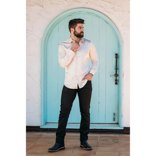 Platini Men's Satin Cream Dress Shirt