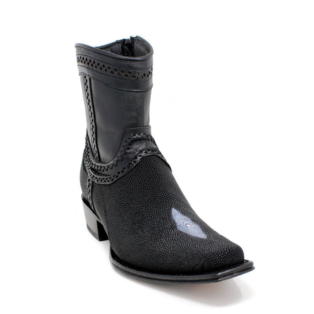 Los Altos Men's Exquisite Black Genuine Single Stone Stingray Boots