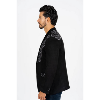 Platini Men's Black Embroidered Suede Blazer