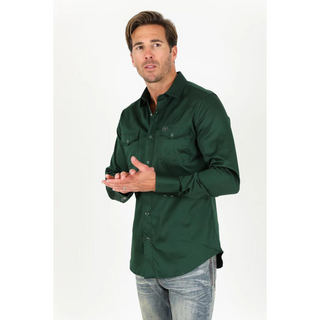 Platini Men's Modern Fit Solid Green Dress Shirt