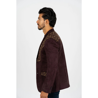 Platini Men's Brown Embroidered Suede Blazer