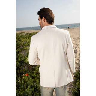 Platini Men's Double Button Faux Suede Blazer - Off White