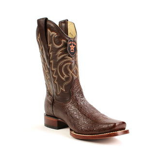 Los Altos men's smooth ostrich belly boots in a rich tobacco finish