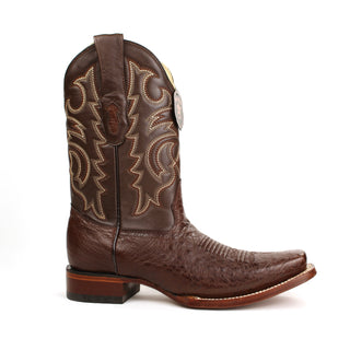 Los Altos men's smooth ostrich belly boots in a rich tobacco finish
