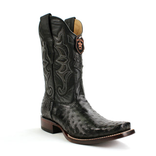 Men's black Los Altos full quill ostrich cowboy boot with square toe and stitched leather shaft