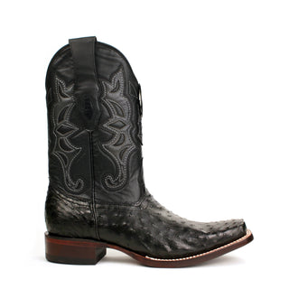 Men's black Los Altos full quill ostrich cowboy boot with square toe and stitched leather shaft
