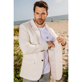 Platini Men's Double Button Faux Suede Blazer - Off White