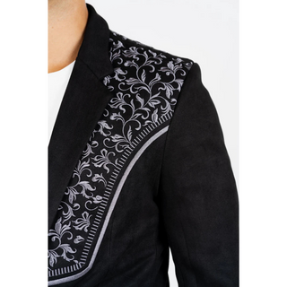 Platini Men's Black Embroidered Suede Blazer
