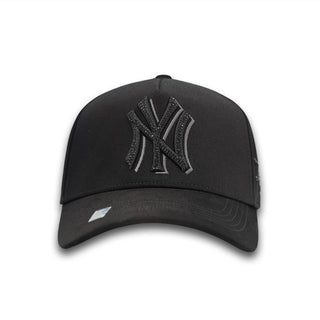 Front view of NY Black/Gray Snapback Hat with crystal-detailed NY emblem