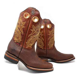 Artillero Traditional Rodeo Toe Cowboy Boot- Brown