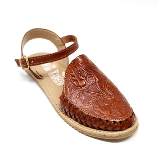 "Lily" Floral Imprint Huaraches - Chestnut