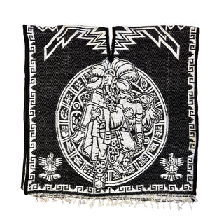 Mexican Poncho/Gabanes Aztec Warrior Design- Black
