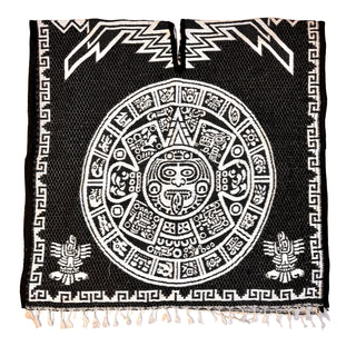Mexican Poncho/Gabanes Aztec Warrior Design- Black