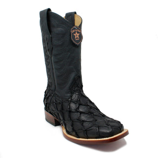 Los Altos Pirarucu Square Toe Cowboy Boot - Black